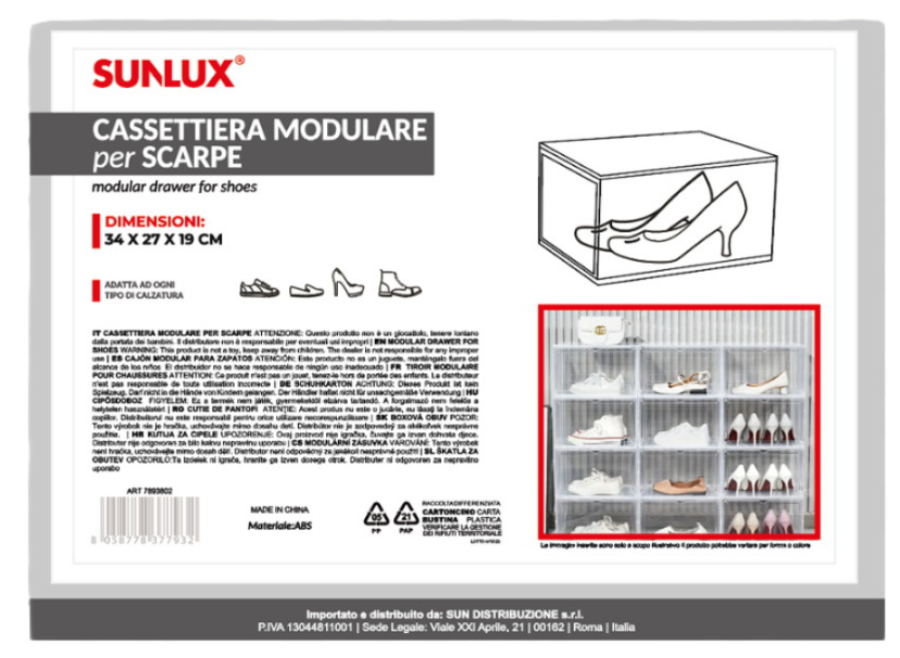 sunlux sunlux box scarpiera cassettiera modulare trasparente, box per scarpe con chiusura a calamita 34x27x19cm, confezione da 1 - foto 5