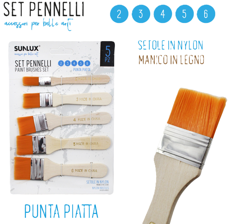 Set Pennelli punta pianta 2 3 4 5 6 setole in Nylon 5 pezzi