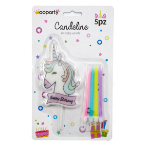 Candeline happy birthday unicorno 13cm candeline colori assortiti 10cm