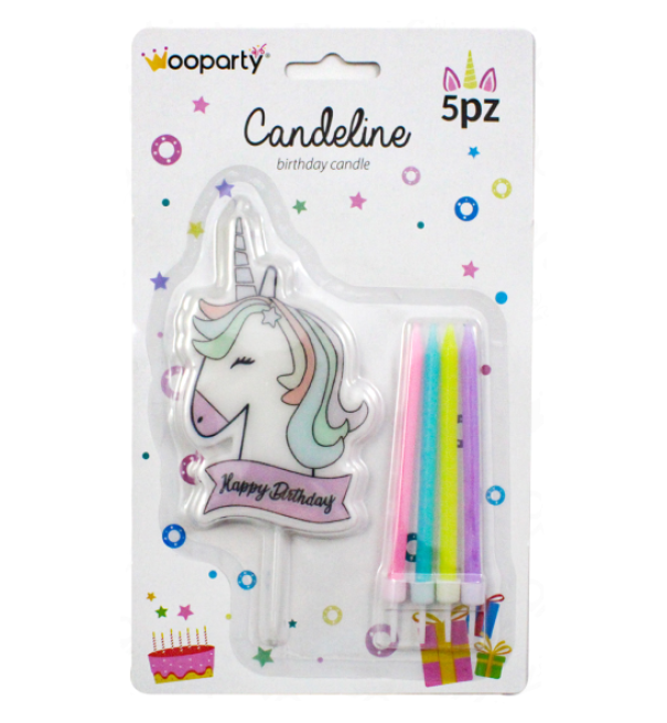 Candeline Happy Birthday Unicorno 13cm candeline colori assortiti 10cm