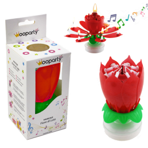 Candela musicale fiore di loto rosso 11x6,5cm