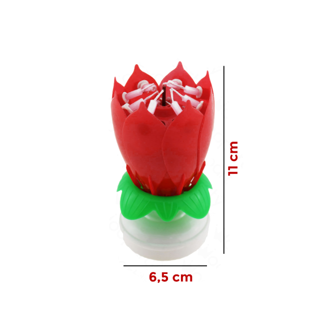 Candela musicale Fiore di Loto Rosso 11x6,5cm