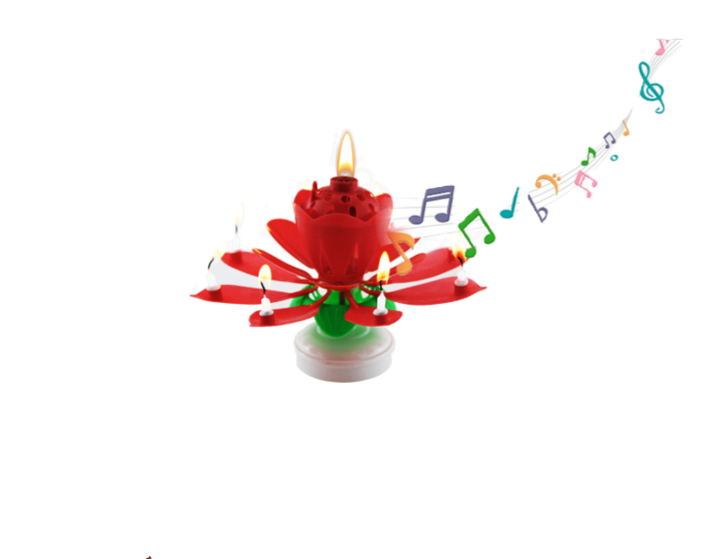 Candela musicale Fiore di Loto Rosso 11x6,5cm