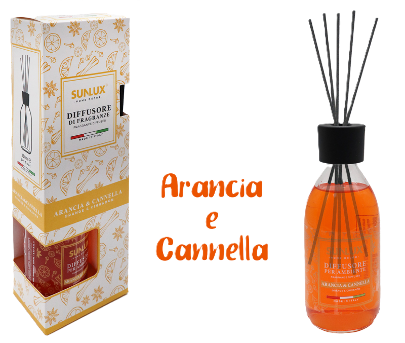 Diffusore per ambiente Arancio-Cannella 250ml 5 bastoncini