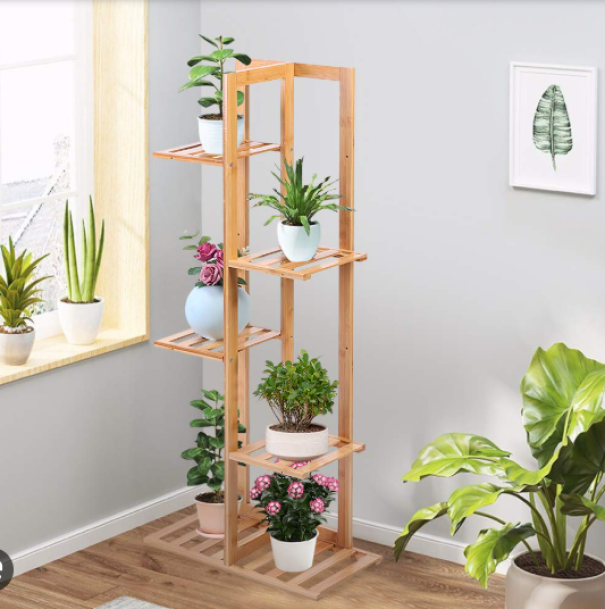Scaffale portavasi in bambu00f9 5 ripiani 43x21x100cm