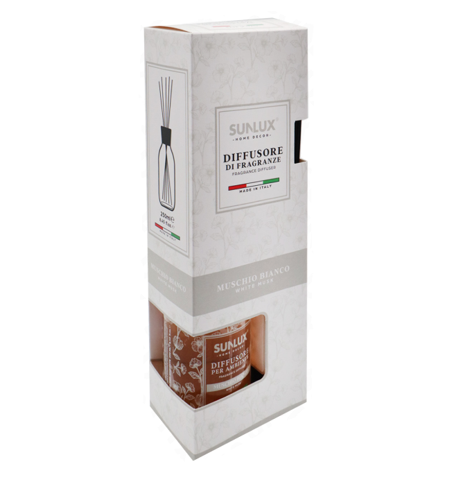 Profumatore per Ambienti u2013 Diffusore con Bastoncini 250ml u2013 Fragranza Musco Bianco