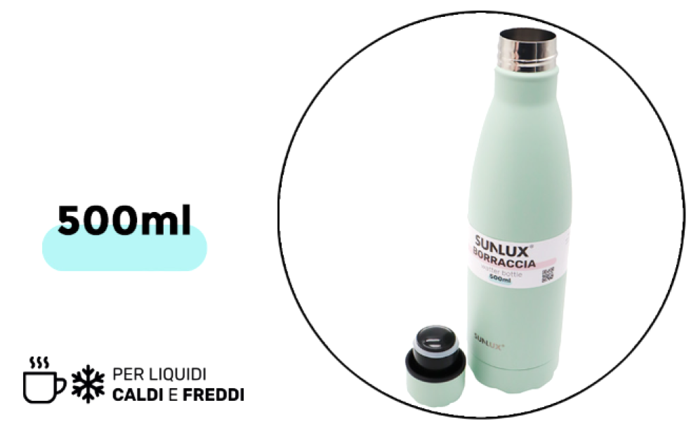 Borraccia 500ml in acciaio 304 in colori assortiti