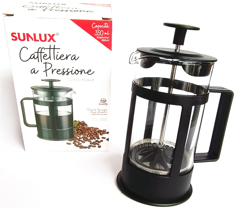 Caffettiera a pressione 350ml in acciaio inox e vetro
