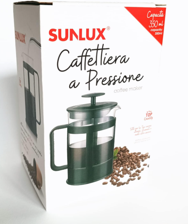 Caffettiera a pressione 350ml in acciaio inox e vetro