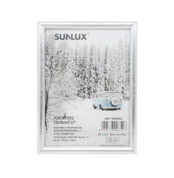 Cornice Portafoto 13x18 cm 5x7 in Plastica con Vetro, da Tavolo e da Muro, Decorativa Argento