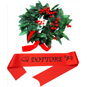 Corona laurea con fascia rossa dottore - accessori  laurea completi per uomo e donna - festa di laurea, gadget e decorazioni eleganti