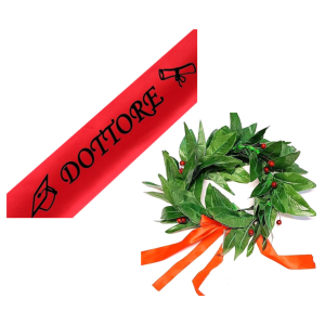 Corona laurea + fascia laurea dottore rossa
