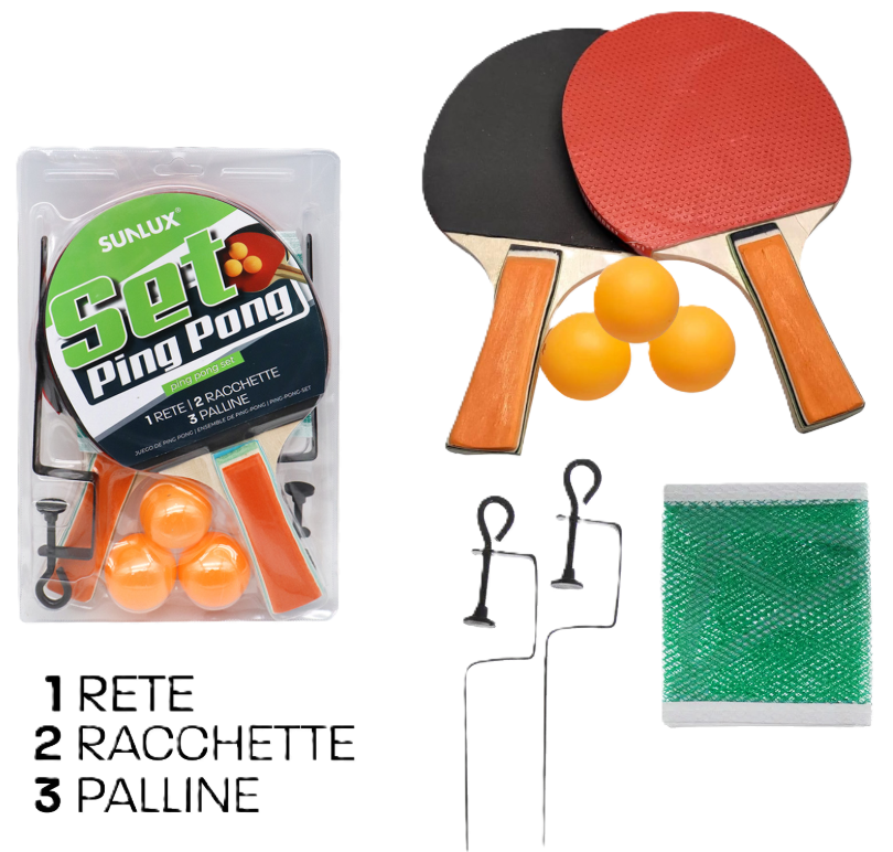 Set da Pin Pong 2 racchette, 3 palline, 1 rete