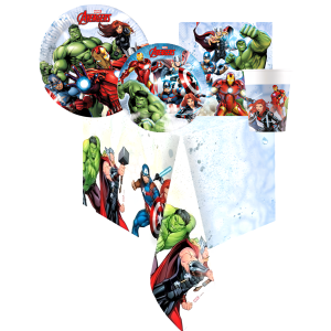 Kit compleanno avengers 24 ospiti (24 piatti 23cm, 24 piatti 20cm, 40 tovaglioli, 24 bicchieri, 1 tovaglia)