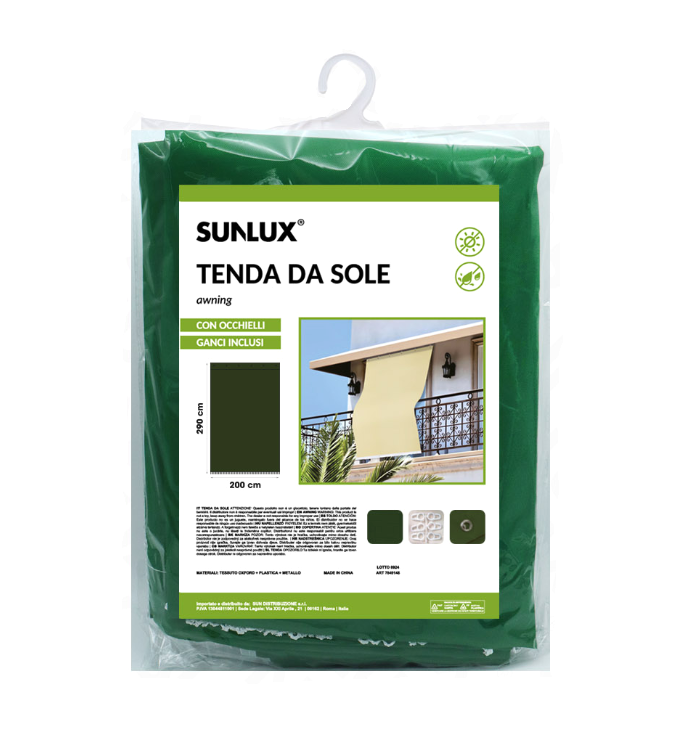 Tenda da sole con occhielli e ganci 290x200cm Verde