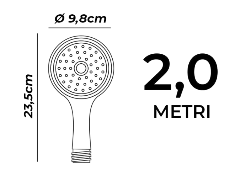 Set Doccia 3 pezzi - tubo, doccetta 5 getti, supporto