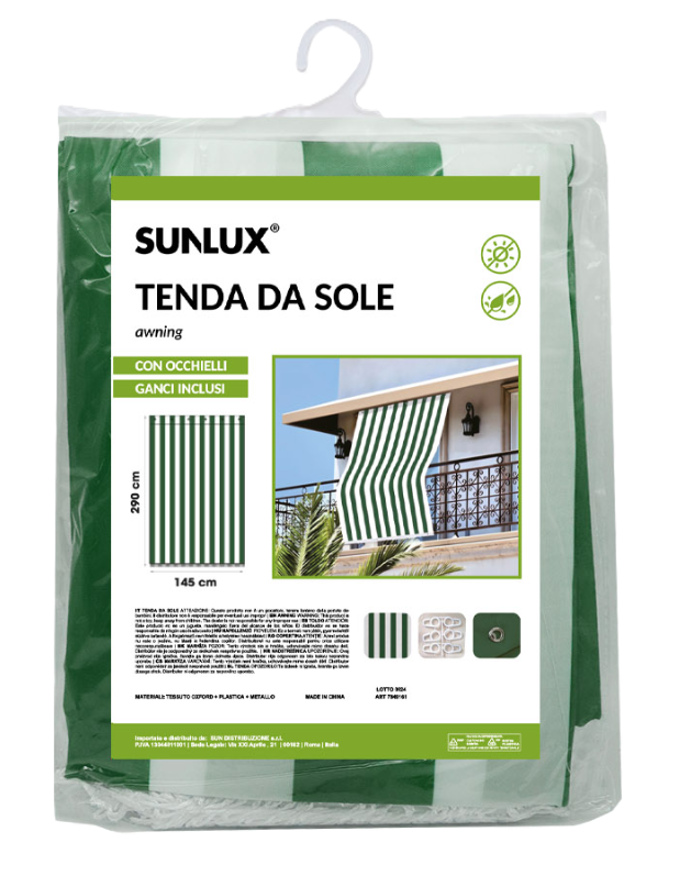 SUNLUX Tenda da sole con occhielli e ganci 290x145cm a righe