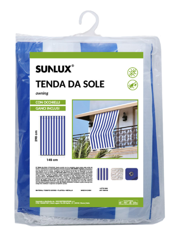 SUNLUX Tenda da sole con occhielli e ganci 290x145cm a righe