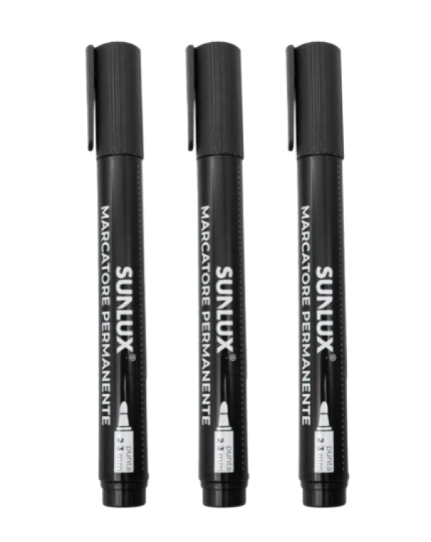 ufeffMarcatore Permanente nero 2-3mm confezione da 3 punta tonda Sunlux