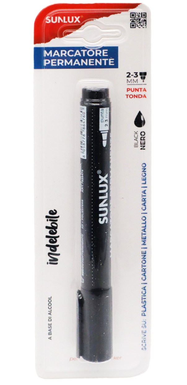 ufeffMarcatore Permanente nero 2-3mm confezione da 3 punta tonda Sunlux
