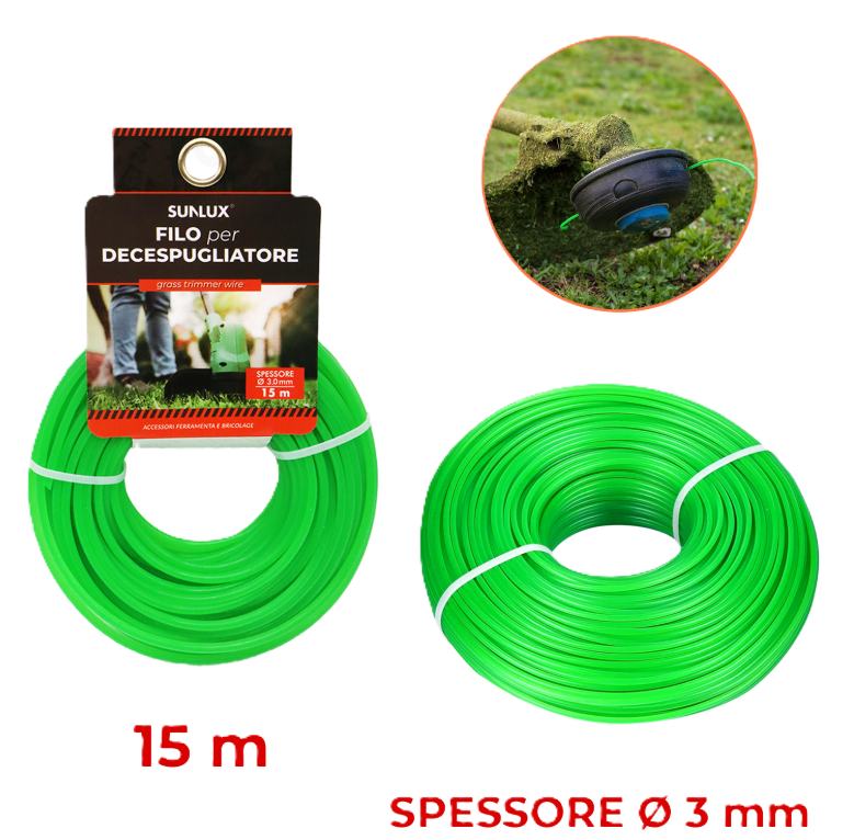 SUNLUX Filo in Nylon per decespugliatore 3mm x 15m