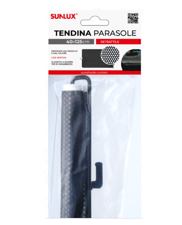 Tendina parasole retrattile, per parabrezza, finestrini laterali e lunotto posteriore, 40x125cm, colore nero