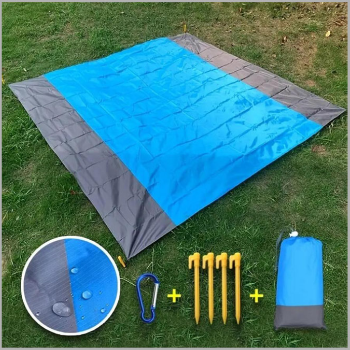 Telo da spiaggia, coperta da picnic e campeggio impermeabile 200x210cm c/accessori