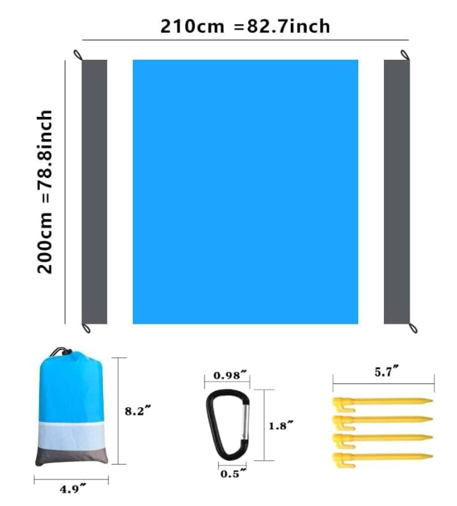 Telo da spiaggia, coperta da picnic e campeggio impermeabile 200x210cm c/accessori
