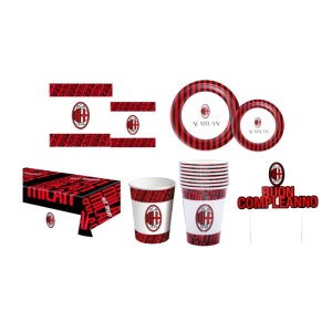 Kit festa di compleanno a tema milan (20 tovaglioli, 1 tovaglia, 8 piatti, 8 bicchieri , 1 decorazione torta)