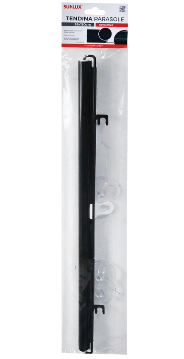 Tendina parasole retrattile, per parabrezza, finestrini laterali e lunotto posteriore, 58x130cm, colore nero