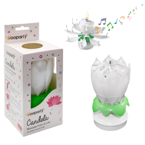 Candela musicale fiore di loto bianco 11x6,5cm