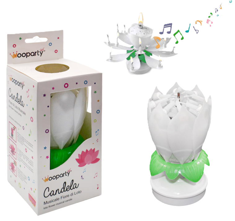Candela musicale Fiore di Loto Bianco 11x6,5cm