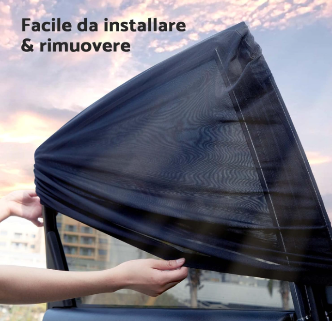 Tenda zanzariera parasole per auto 2 pezzi 110x52 cm, protezione Raggi UV, anti-zanzara, universa