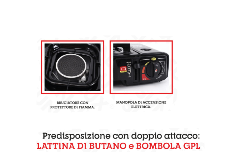Fornello a Gas da Campeggio a Doppio attacco Cartucce di gas Butano o Bombola di gas GPL con Valigetta, 34x26x8cm