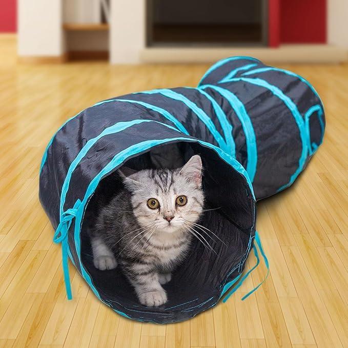 Tunnel per gatti pieghevole con campanelle 2 uscite
