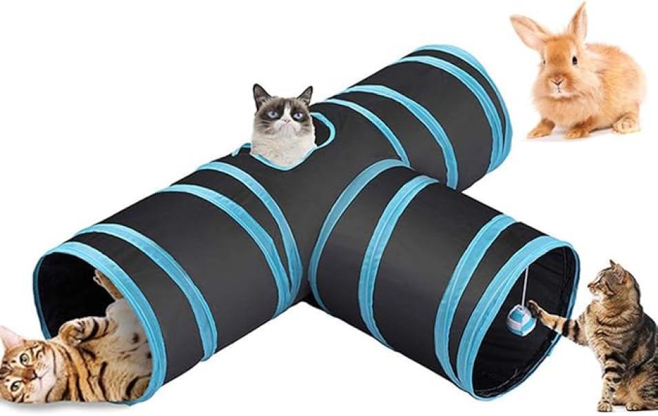 Tunnel per gatti pieghevole con campanelle 3 uscite
