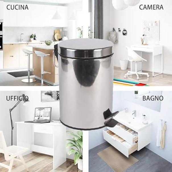 Pattumiera a Pedale Cestino da Bagno 3L in Acciaio Cromato, Interno Rimuovibile