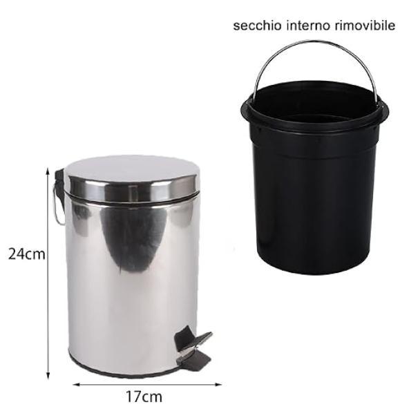 Pattumiera a Pedale Cestino da Bagno 3L in Acciaio Cromato, Interno Rimuovibile