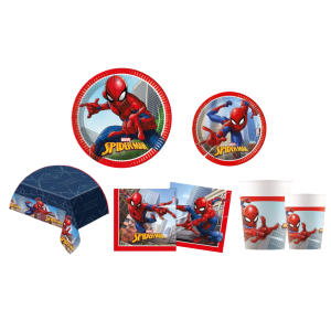 Kit festa di compleanno a tema spiderman, da tavola (8 piatti 23cm, 8 piatti 20cm, 20 tovaglioli, 1 tovaglia, 8 bicchieri)