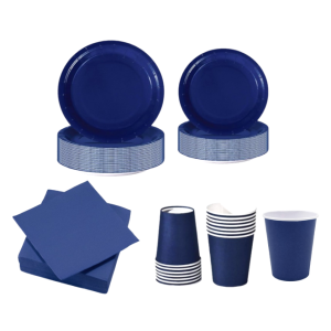 Set stoviglie carta monouso blu 112 pezzi , festa di compleanno, kit per 24 ospiti