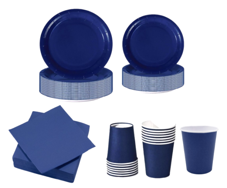 Set Stoviglie Monouso Blu, festa di compleanno, kit per 24 ospiti