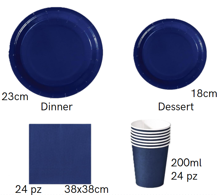 Set Stoviglie Monouso Blu, festa di compleanno, kit per 24 ospiti