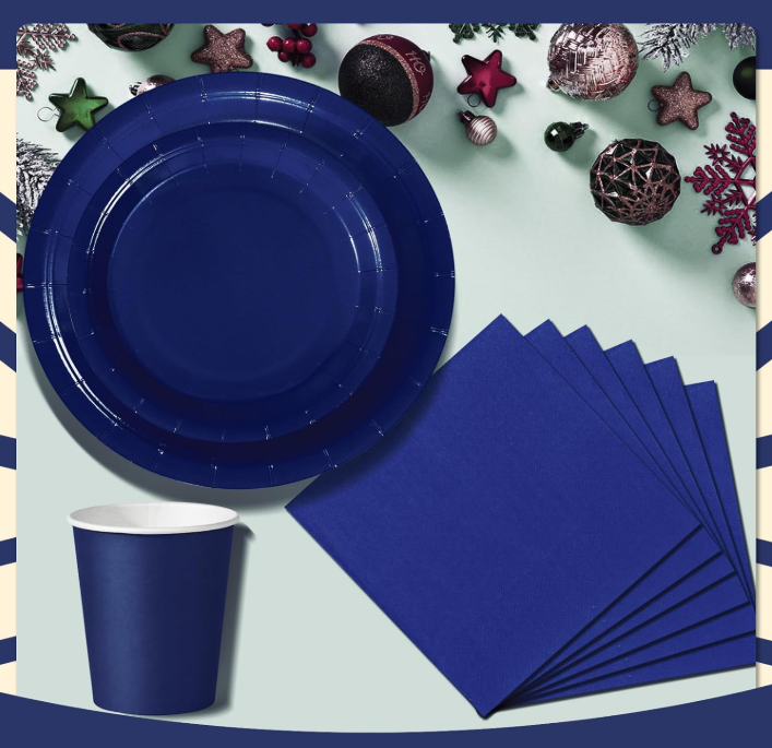 Set Stoviglie Monouso Blu, festa di compleanno, kit per 24 ospiti