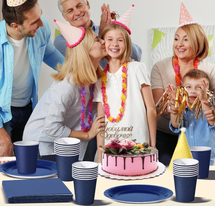 Set Stoviglie Monouso Blu, festa di compleanno, kit per 24 ospiti