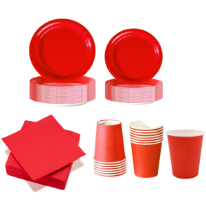 Set stoviglie carta monouso rosso 112 pezzi , festa di compleanno, kit per 24 ospiti