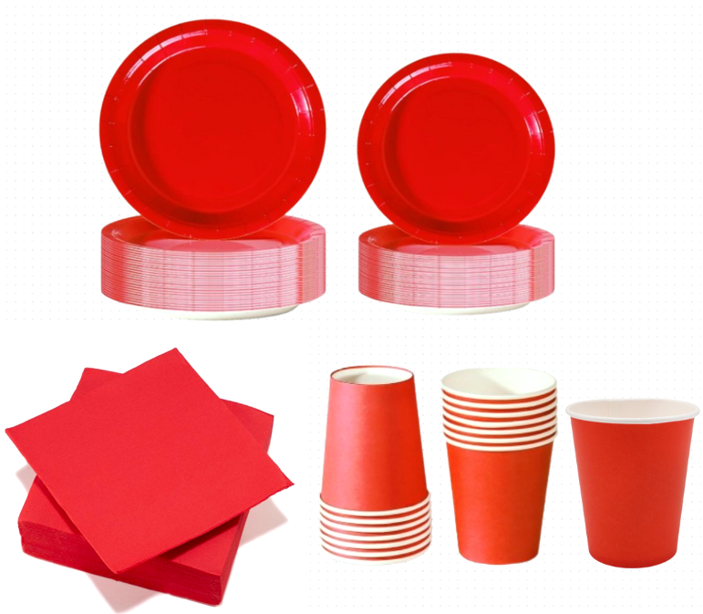 Set Stoviglie Monouso Rosso 112 pezzi , festa di compleanno, kit per 24 ospiti