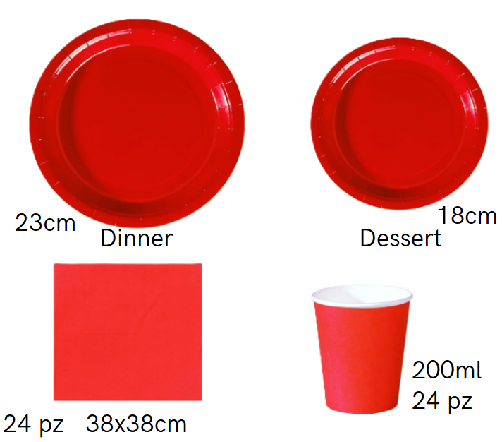 Set Stoviglie Monouso Rosso 112 pezzi , festa di compleanno, kit per 24 ospiti