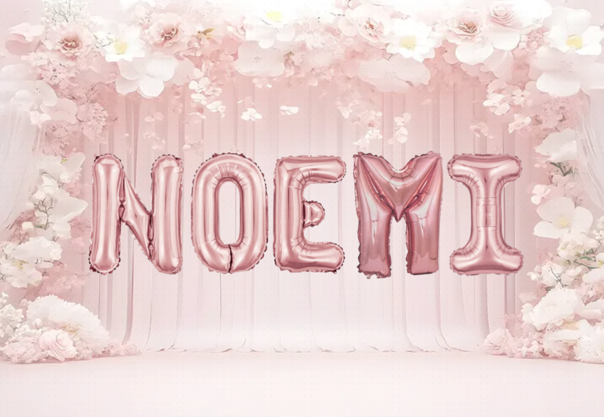 Palloncini nome Noemi, kit scritto con lettere Rosa altezza 35cm