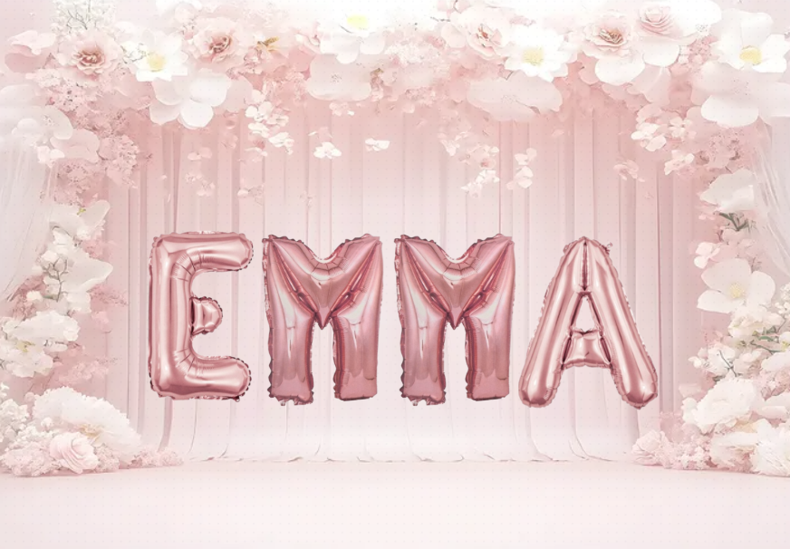 Palloncini nome Emma , kit scritto con lettere Rosa altezza 35cm