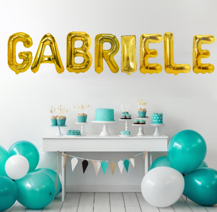 Palloncini nome Gabriele, kit scritto con lettere Oro altezza 35cm